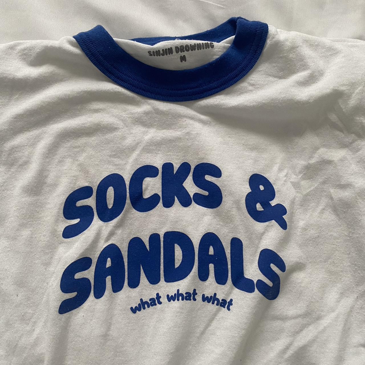 socks and sandals, sinjin drowning, white and blue... Depop