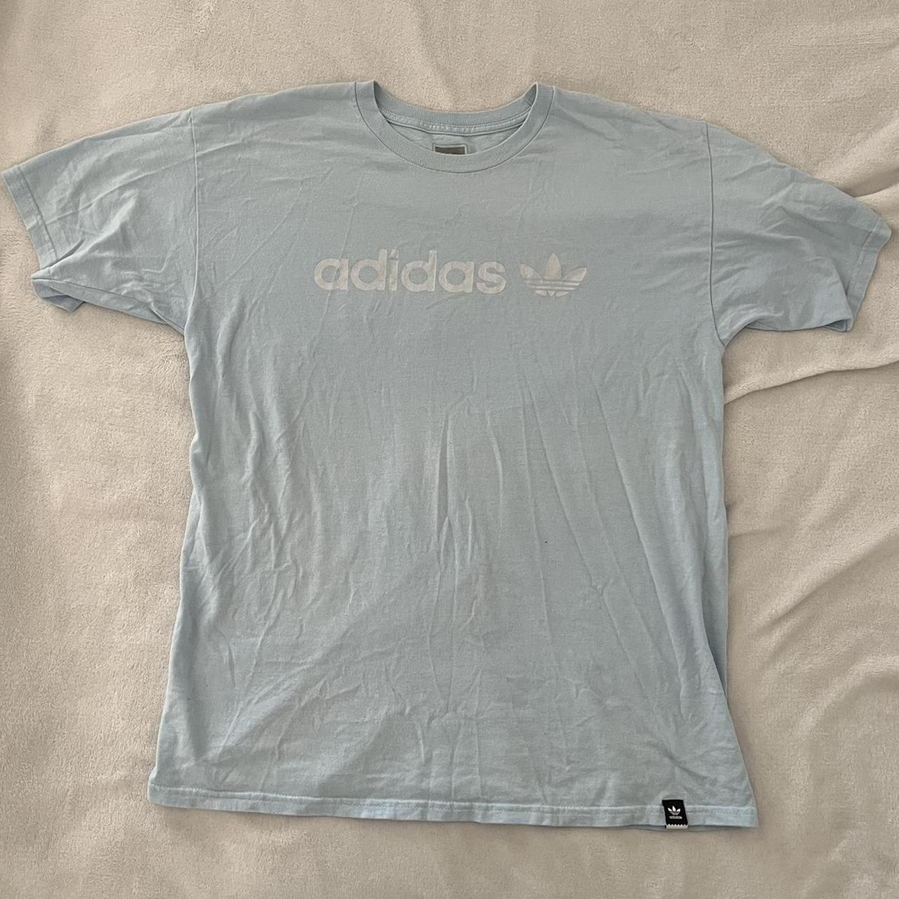 Baby blue Adidas logo Tee men’s size Large •Logo is... - Depop