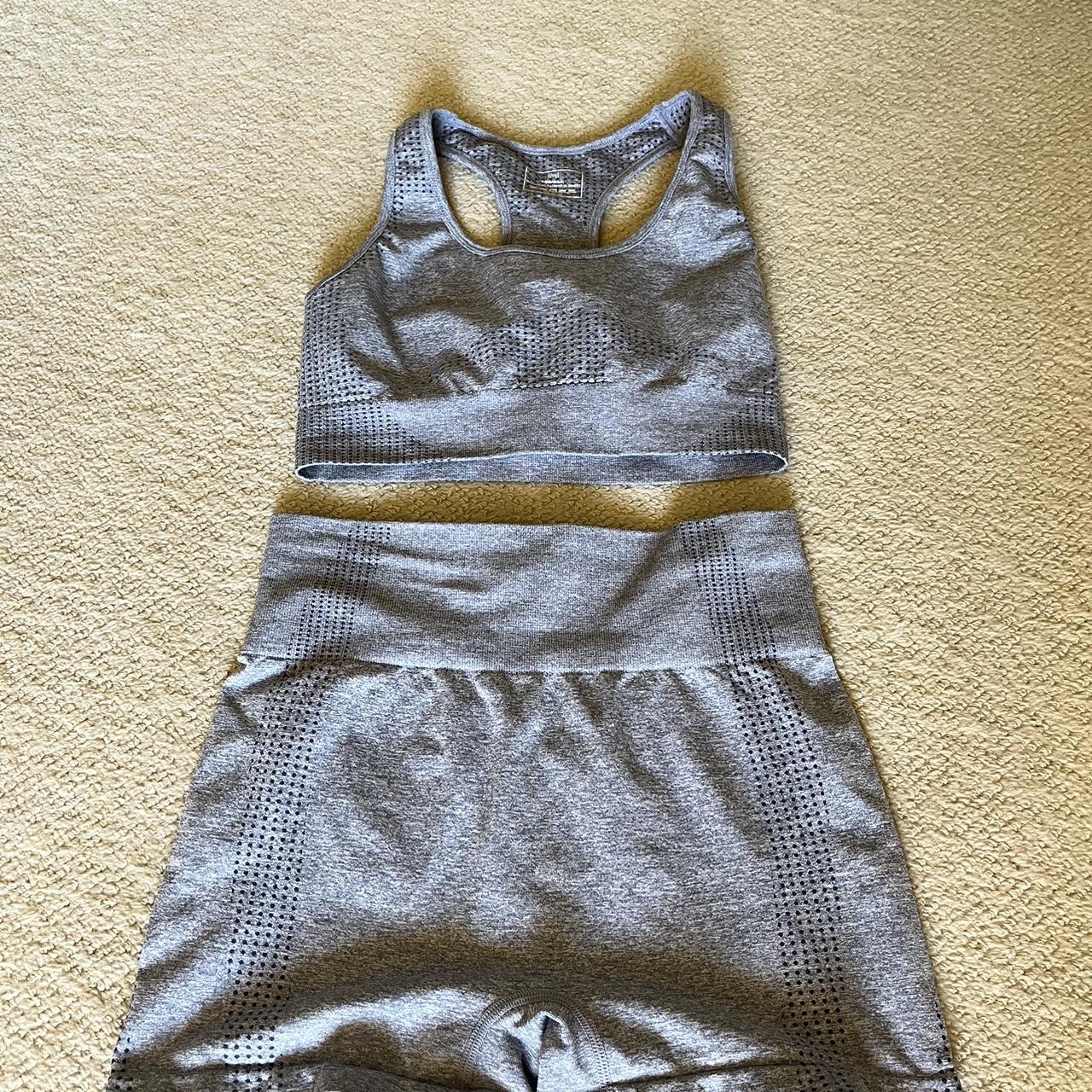 matching gray workout set (biker shorts and sports - Depop