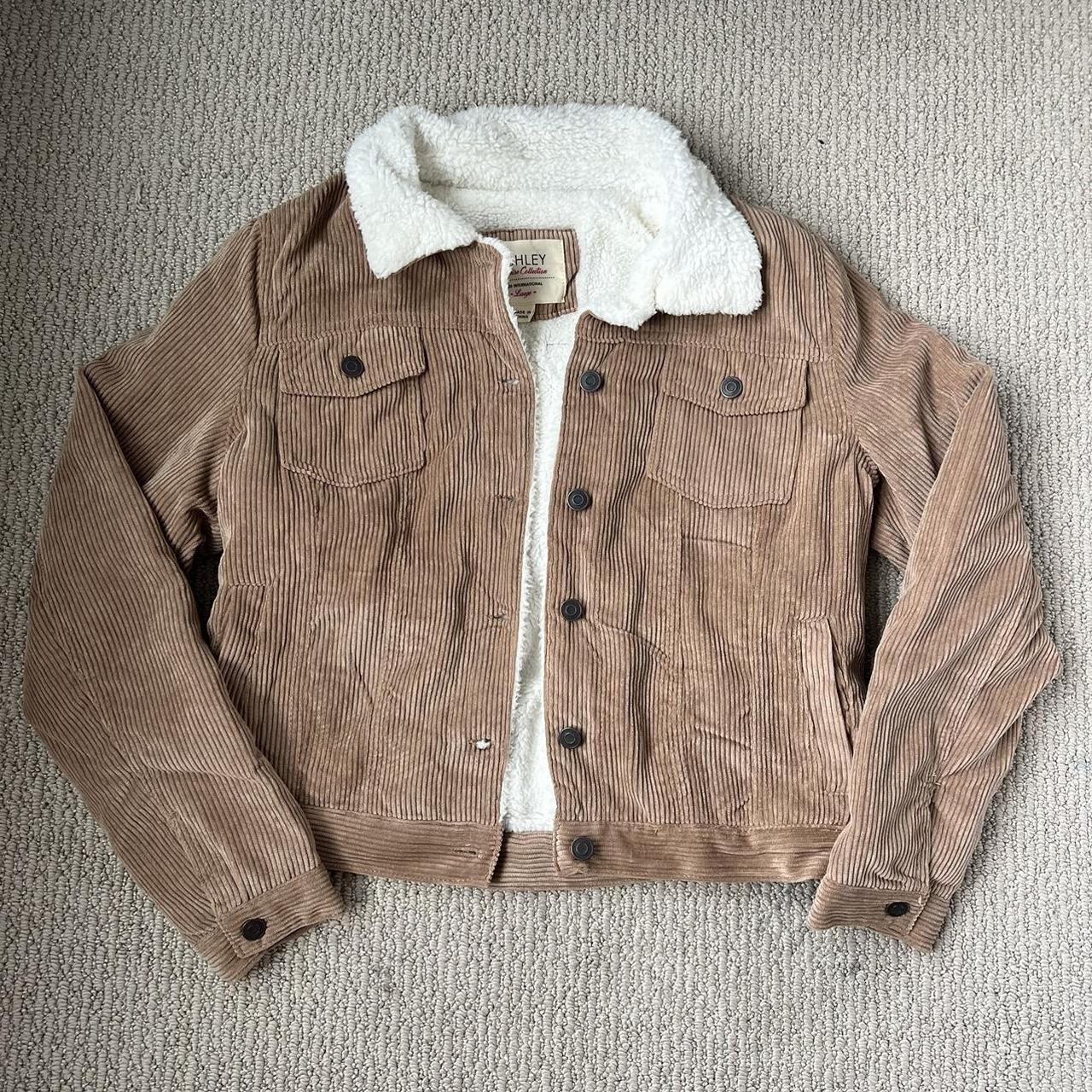 brown fluffy corduroy jacket 🐻 has a more cropped... - Depop