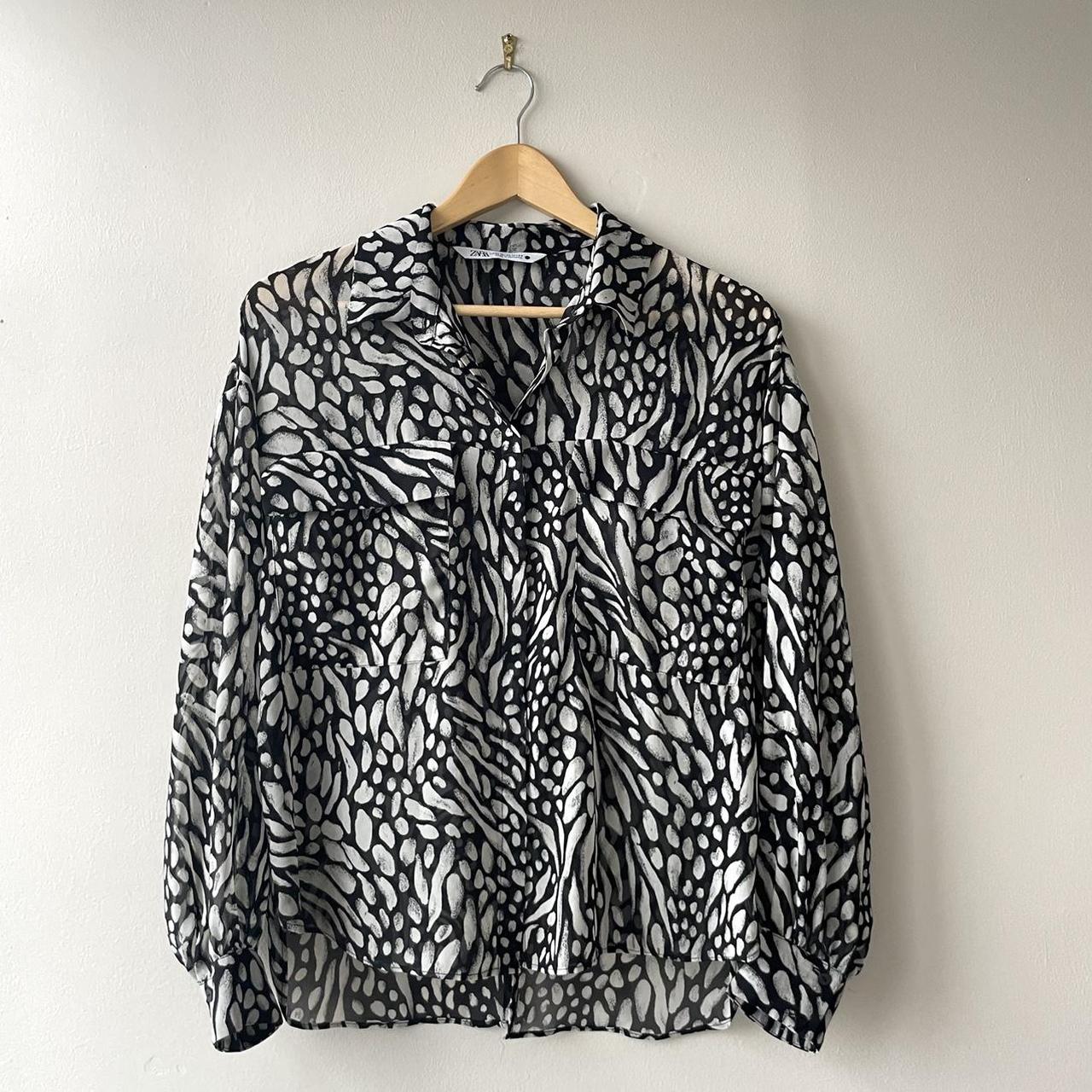 Zara black & white sheer cut out back long sleeve... - Depop