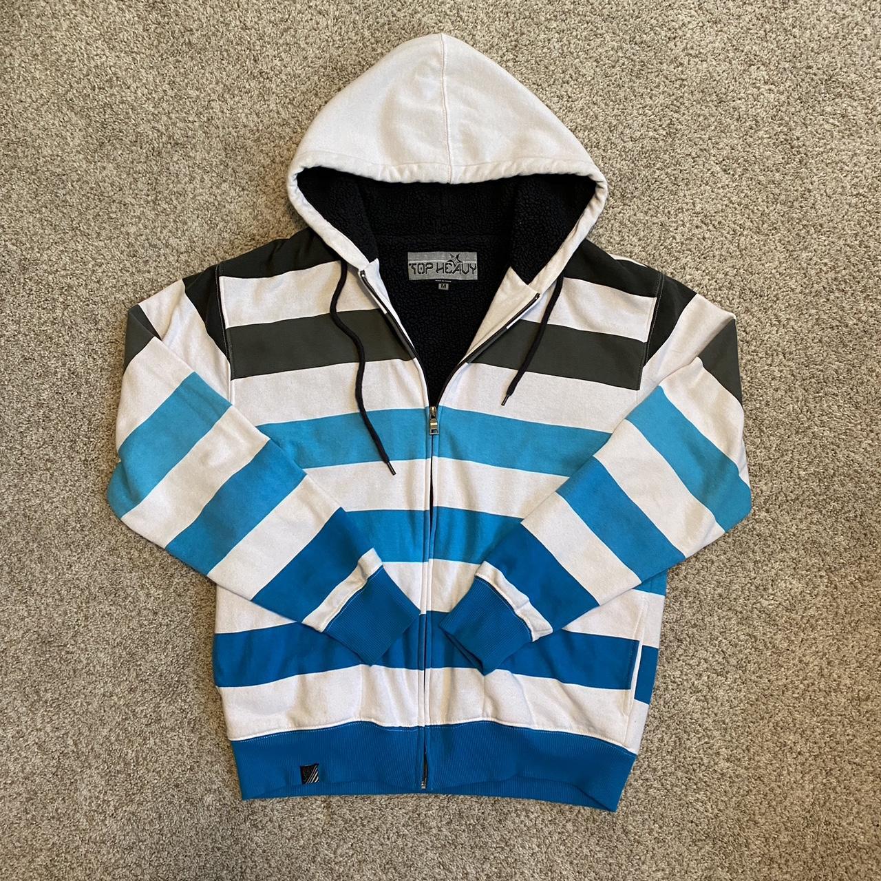 Top heavy hoodie Y2K skater grunge striped zip up | Depop Top heavy hoodie Y2K skater grunge striped zip up | Depop