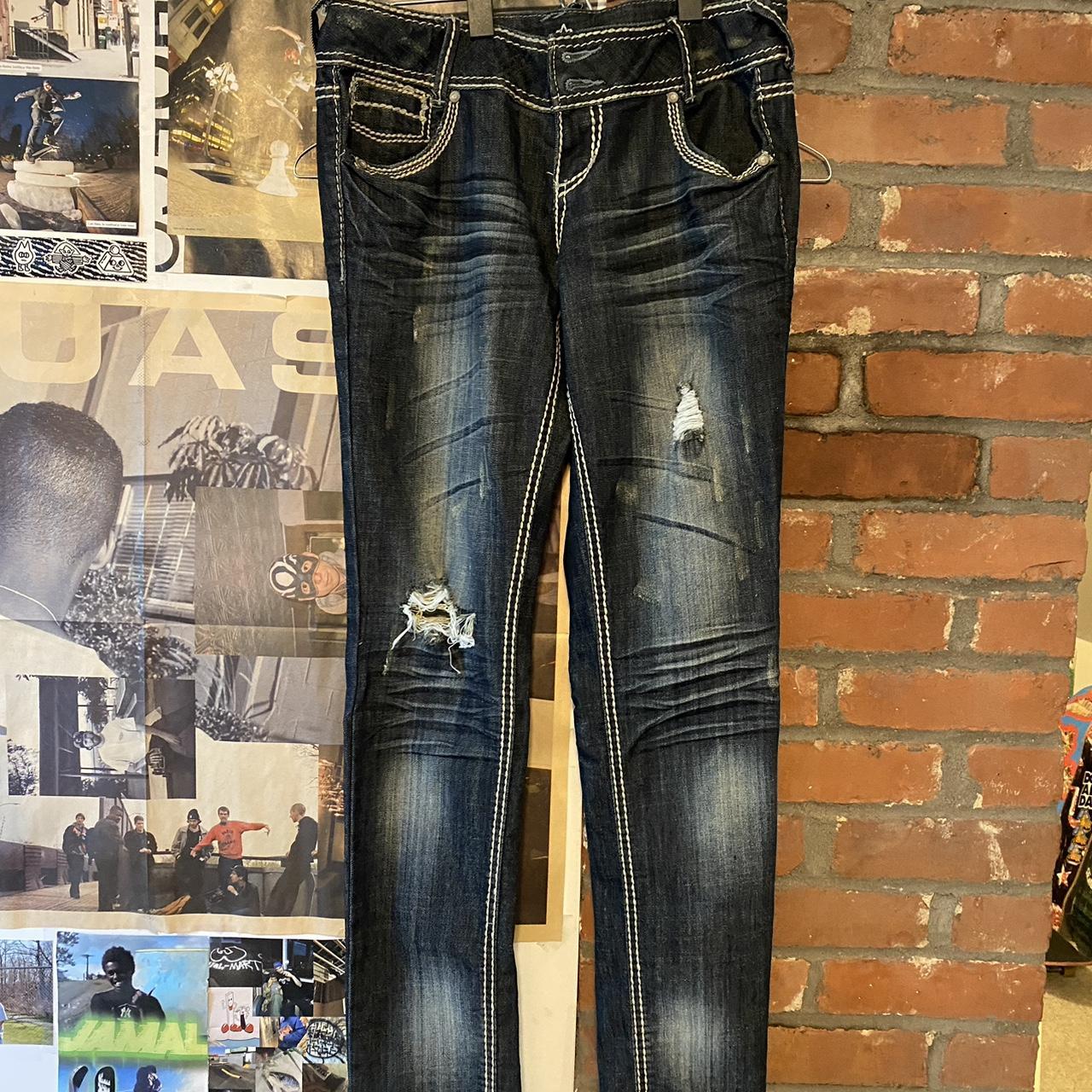 Y2K grunge rhinestone mcbling jeans almost famous... - Depop