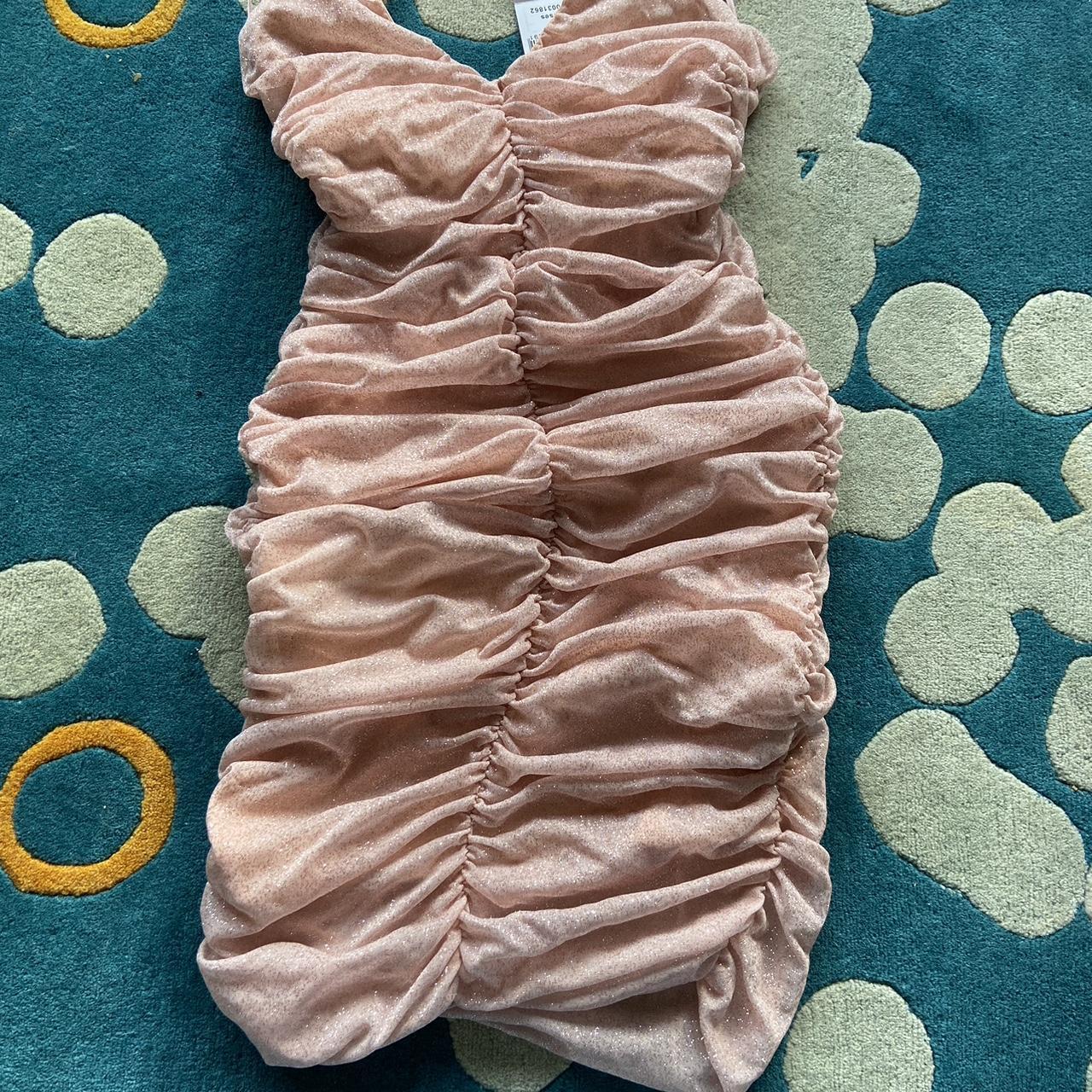 quiz pink glitter mini ruched dress with a cross... Depop