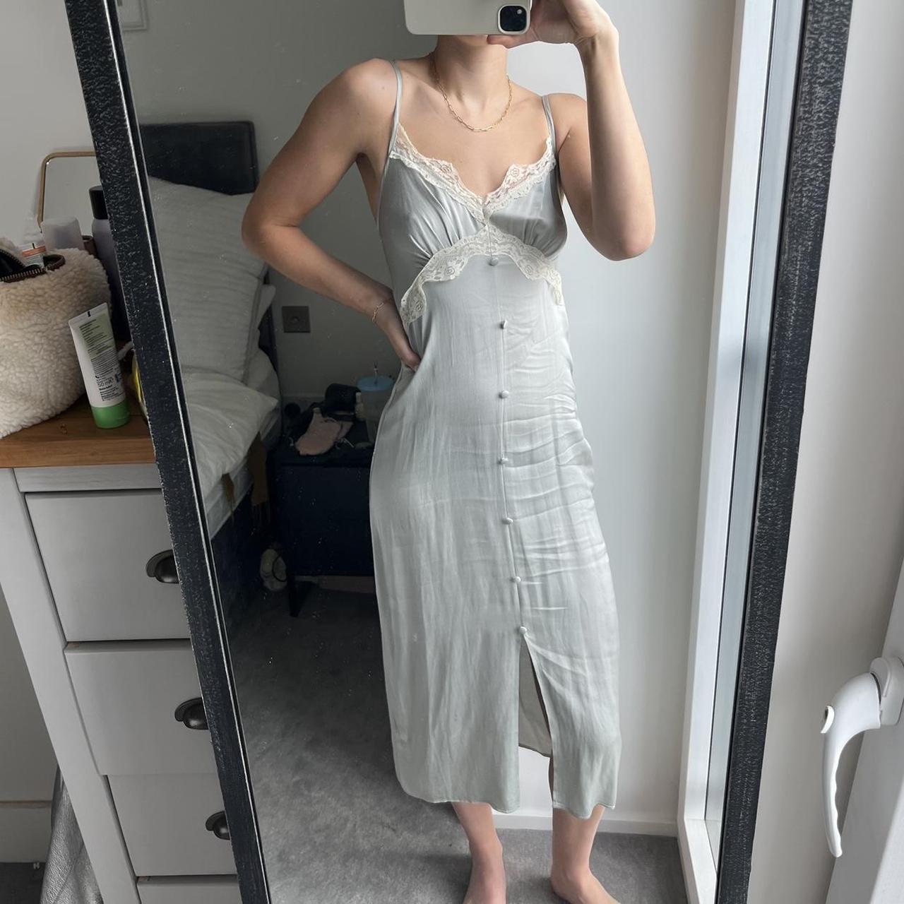 Primark satin dress in light sage green with lace... Depop