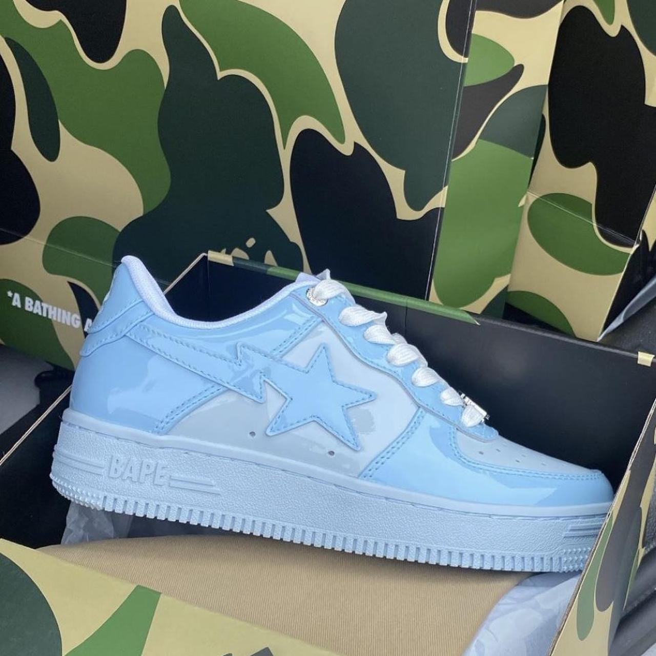 Bape blue bapestas Patent Uk 3.5 bought from bape... - Depop