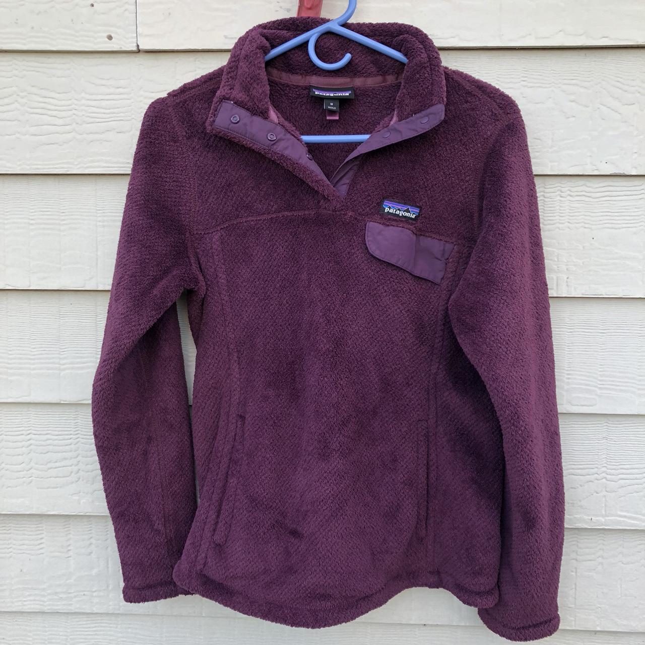 Patagonia Burgundy jacket women's size XL Good - Depop