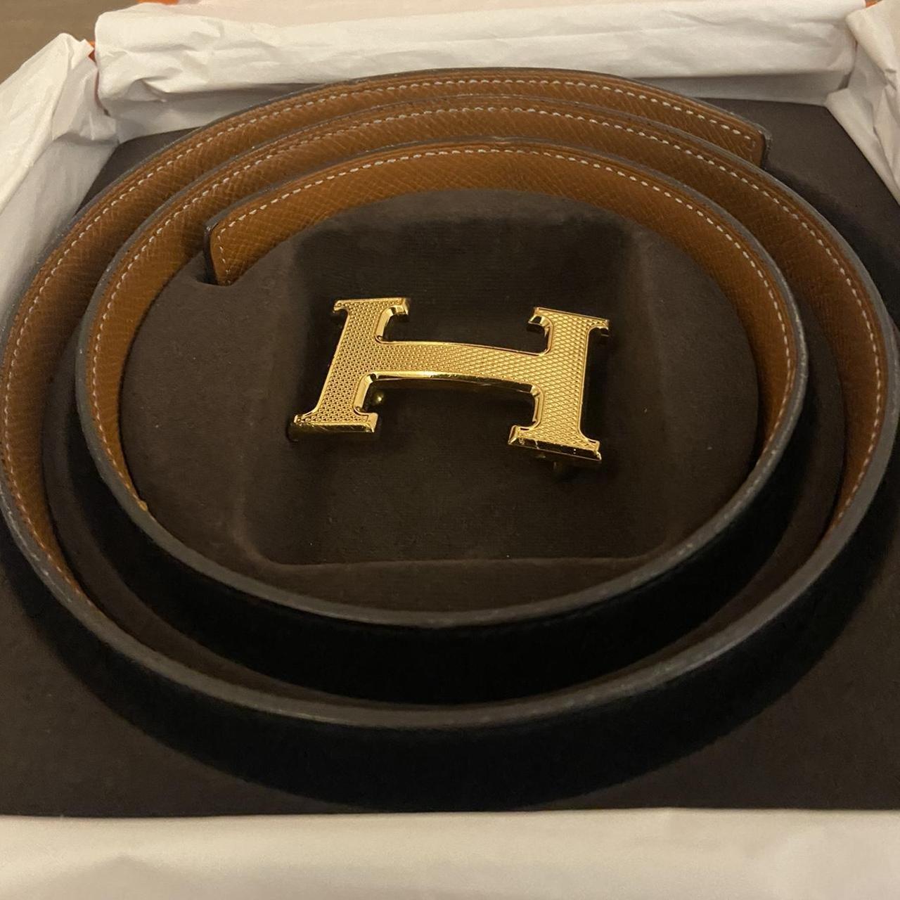 Unisex Hermes belt. Gold H buckle. Reversible 100cm... Depop