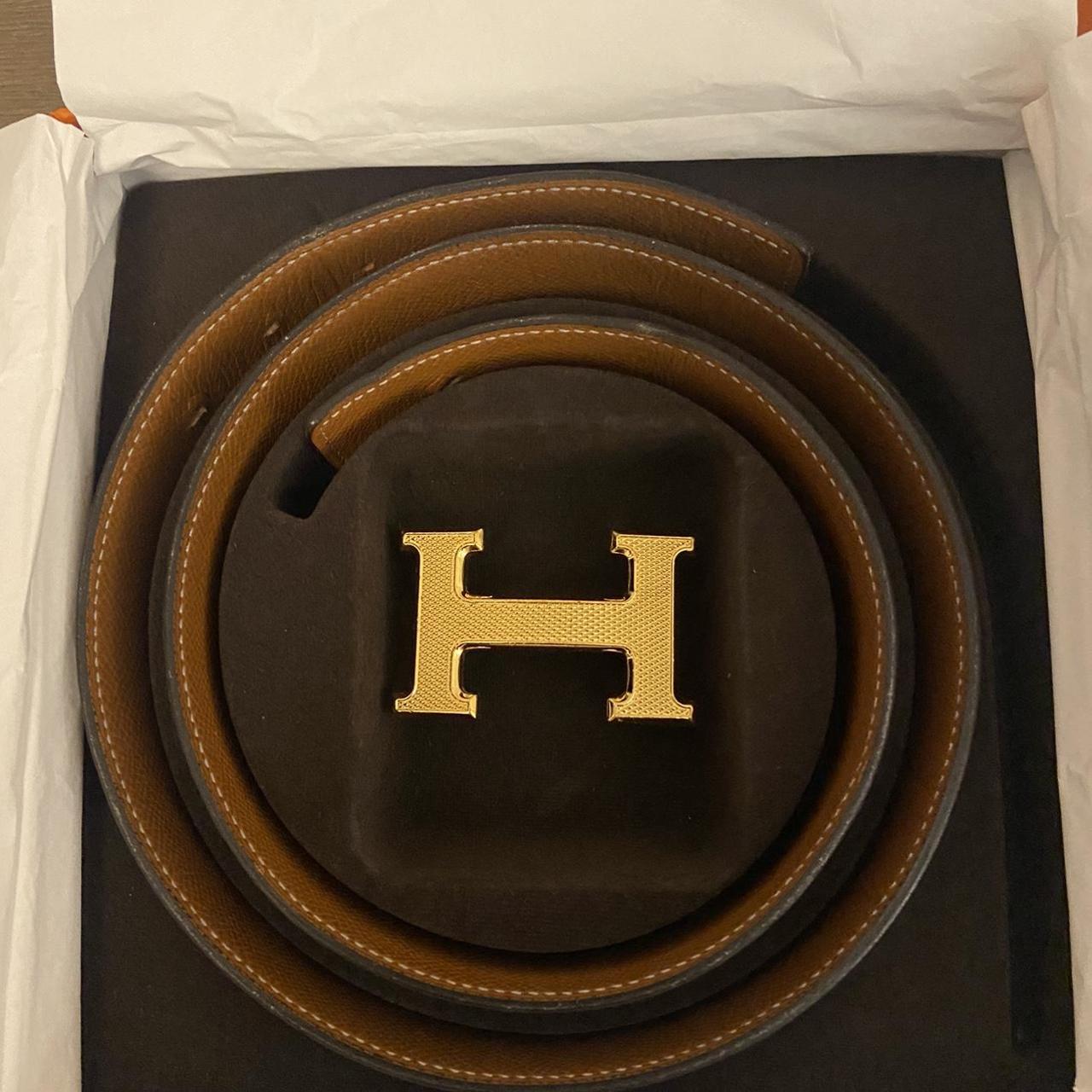 Unisex Hermes belt. Gold H buckle. Reversible 100cm... Depop