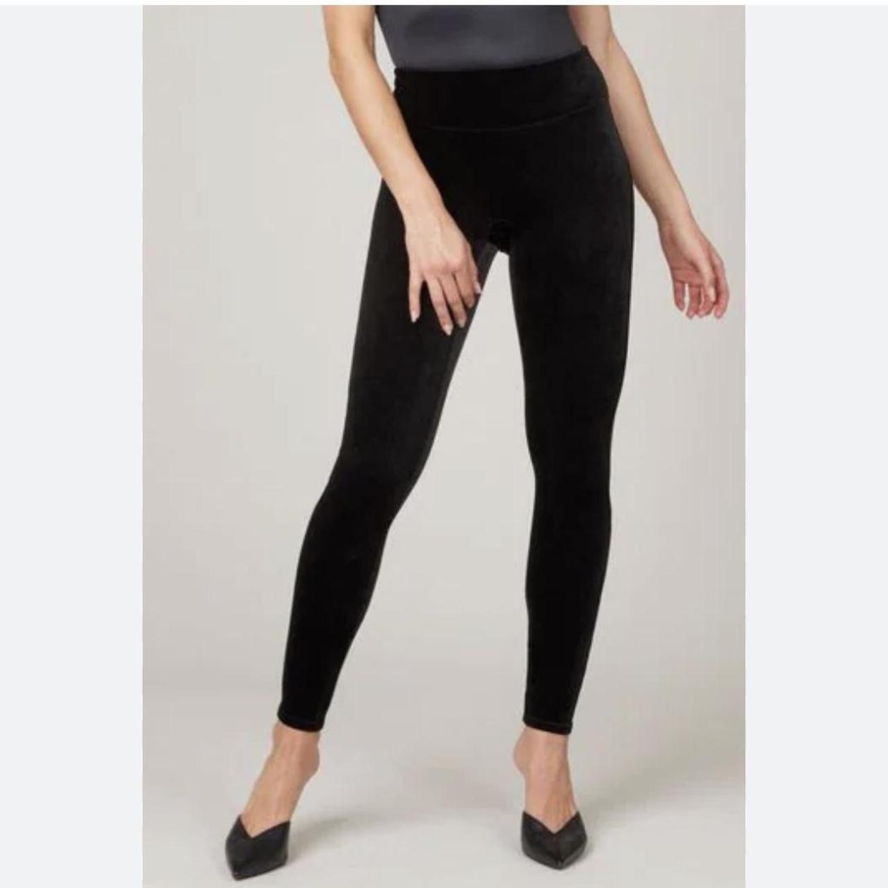 Women's black velvet leggings measures to 28 extra - Depop