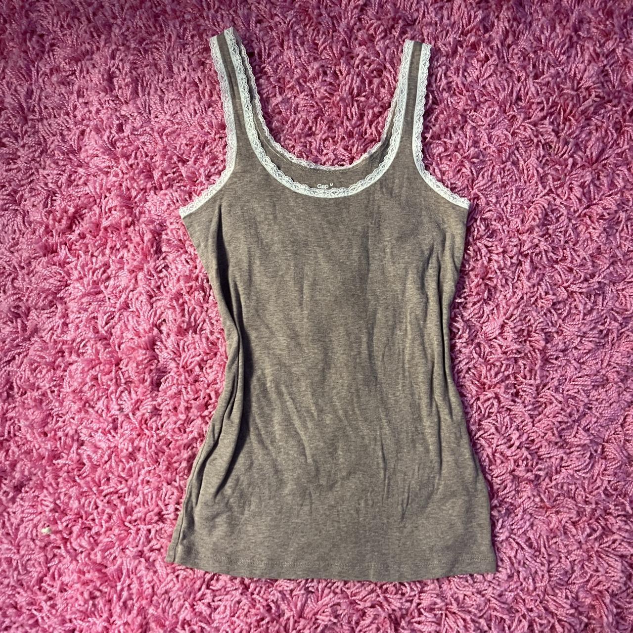 Grey Gap Lace Tank Top Grey lace tank top from... Depop