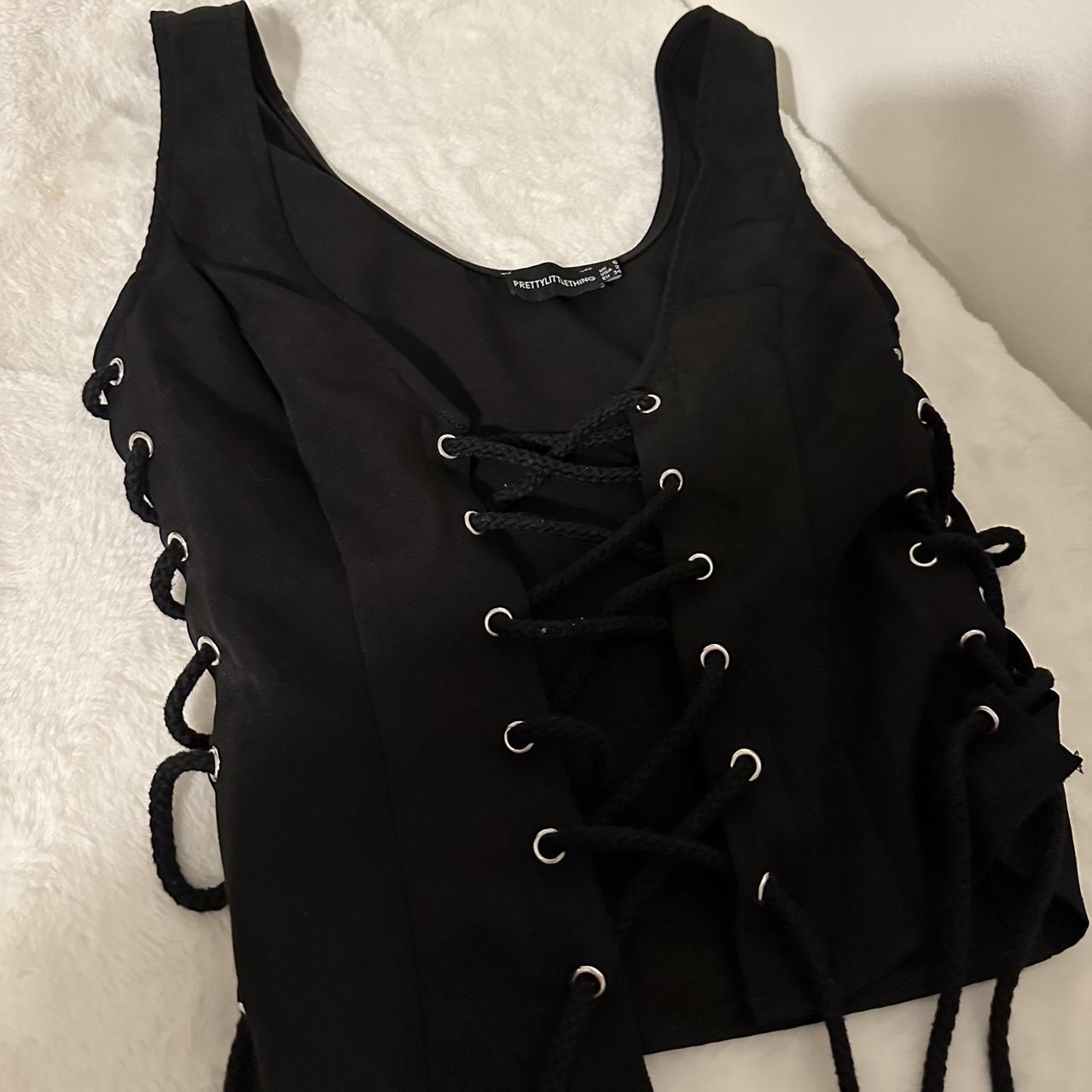 Pretty little thing PLT black lace up top in’s size... - Depop