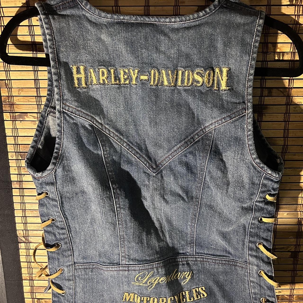 Harley Davidson denim vest Size women’s large 6.20... - Depop