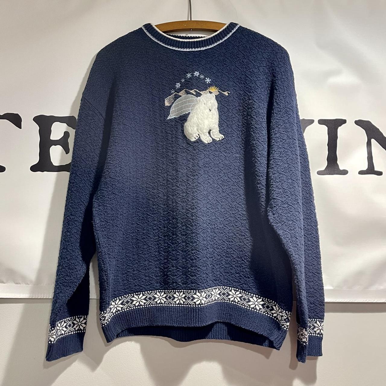 Vintage Polar Bear sweater. 90’s knit textured... - Depop