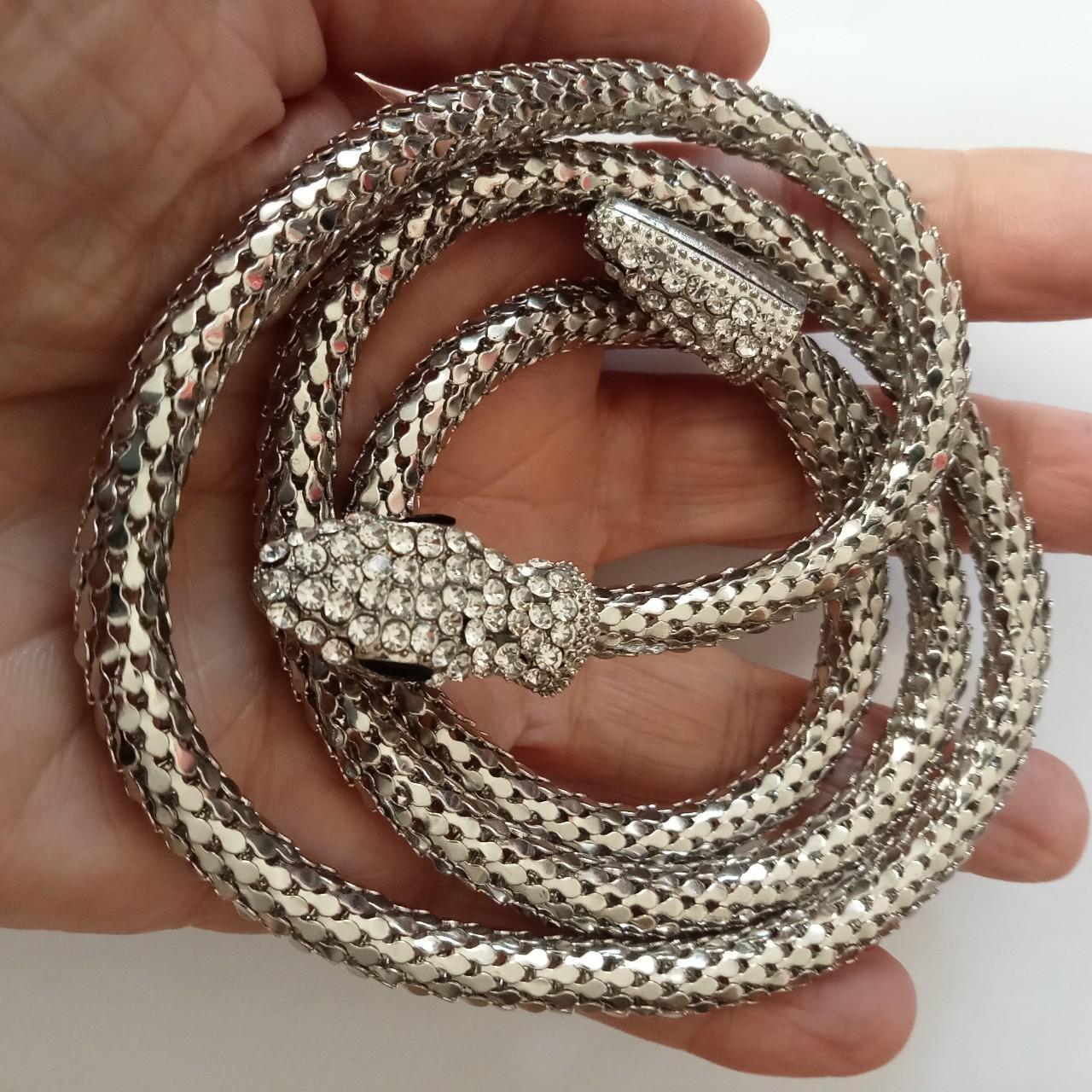 Silver tone Y2K diamante snake long necklace. As the... - Depop