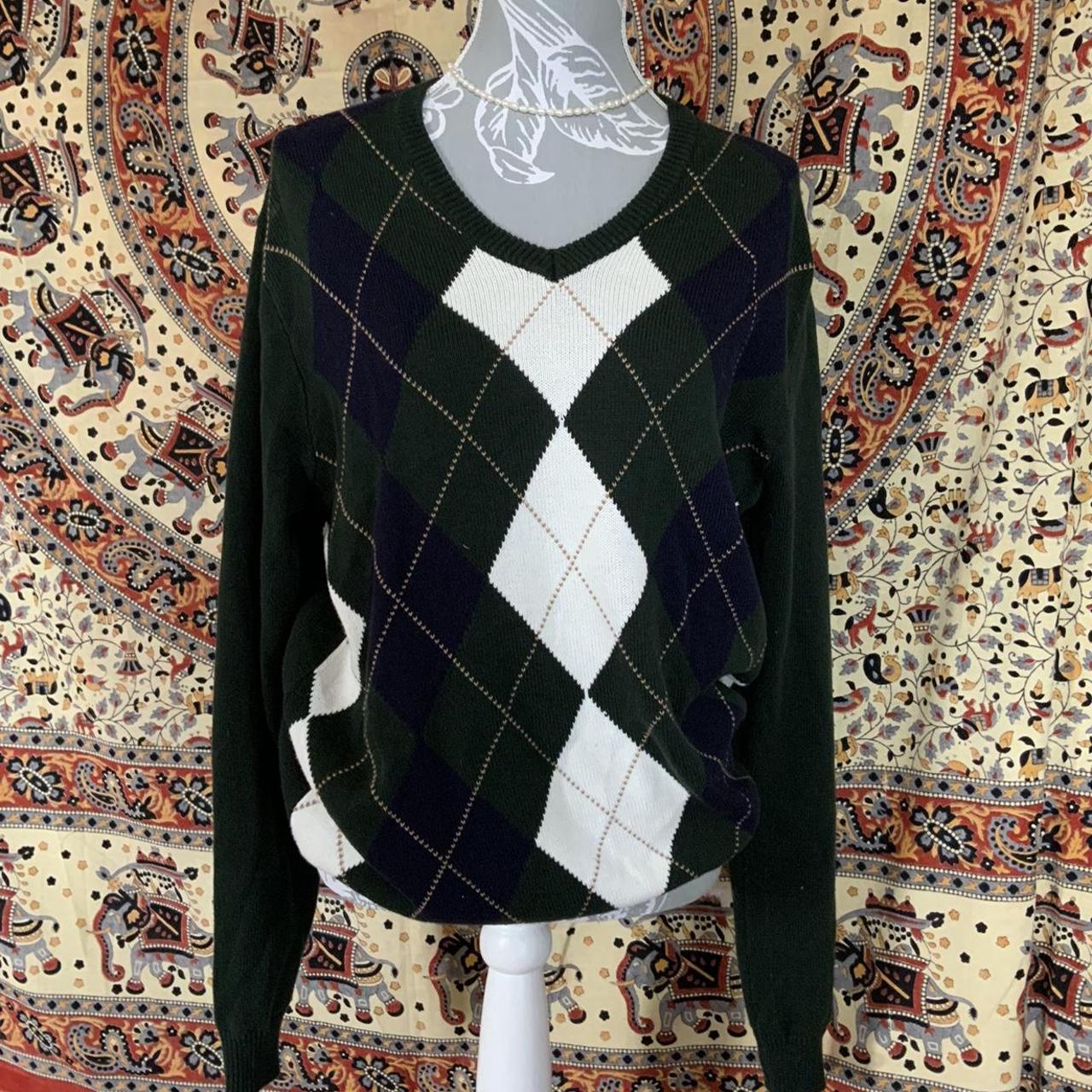 Brandy Melville green and white argyle jumper Size... Depop