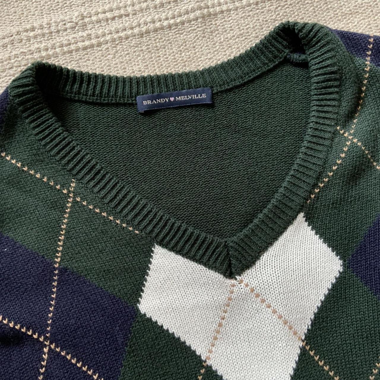 Brandy Melville green and white argyle jumper Size... Depop