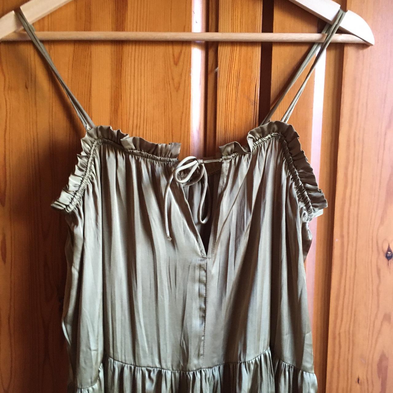 Zara Green satin dress XS spaghetti straps, loose... - Depop