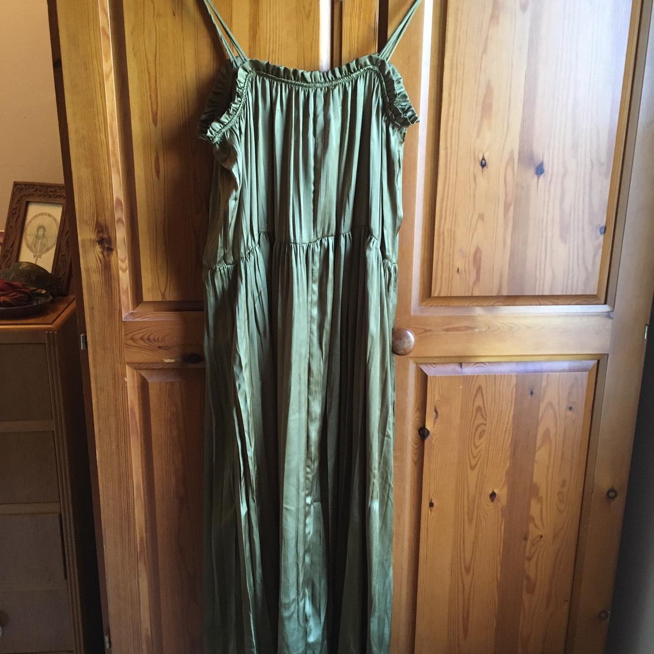 Zara Green satin dress XS spaghetti straps, loose... - Depop