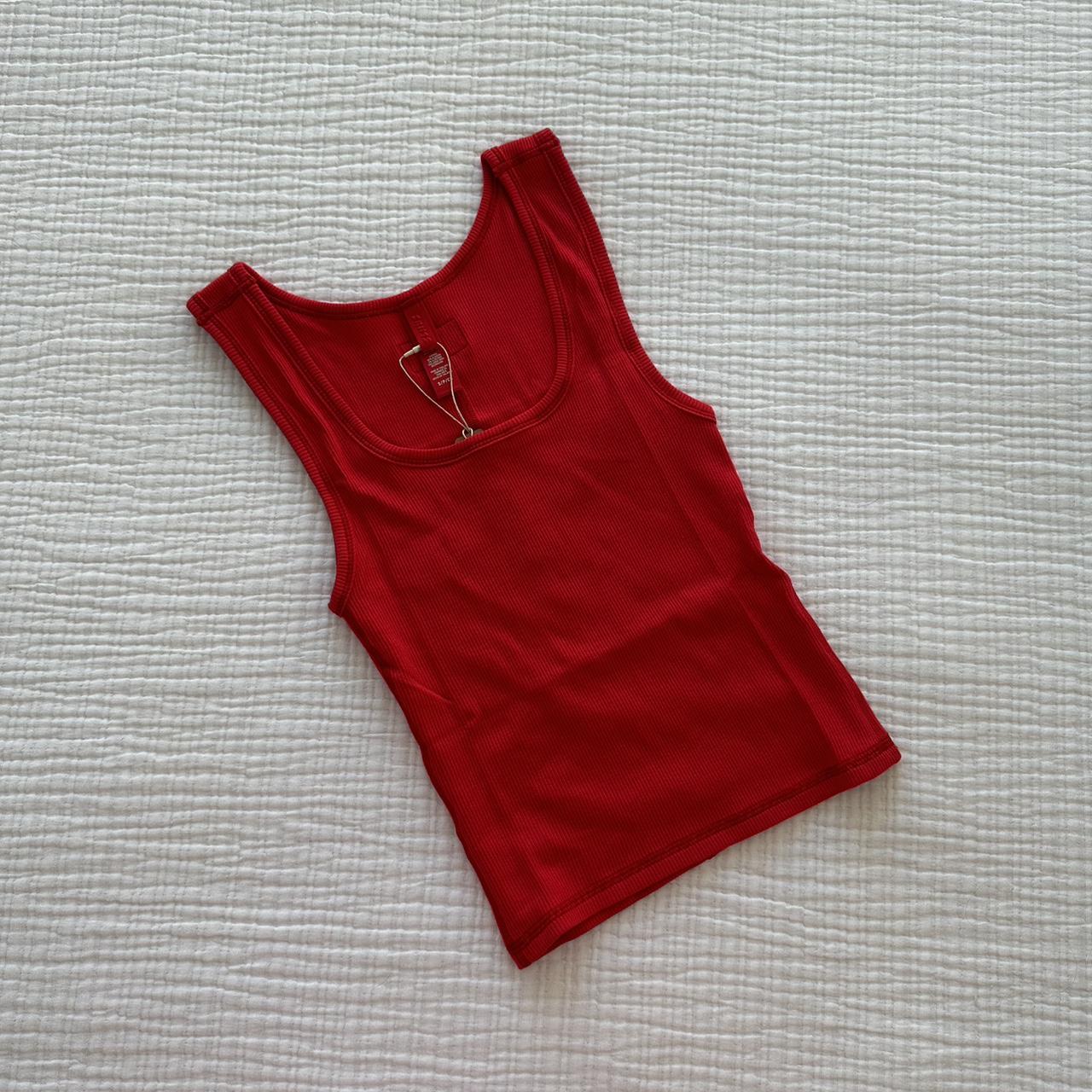 Skims Cotton Rib Tank in the color “Red - Depop