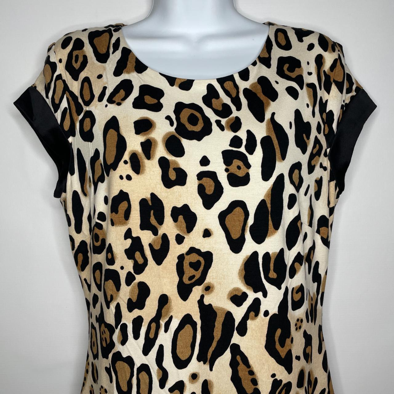 Vintage 80s Leopard Print Rayon Silk Mini Sheath... - Depop