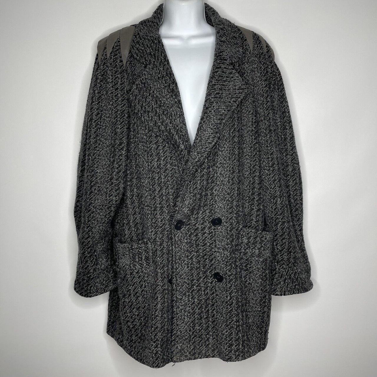Vintage 80s Black Gray Tweed Faux Leather Double... - Depop