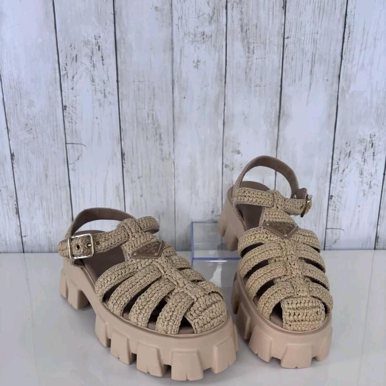 Prada Monolith Crochet Platform Sandals Neutral. Depop