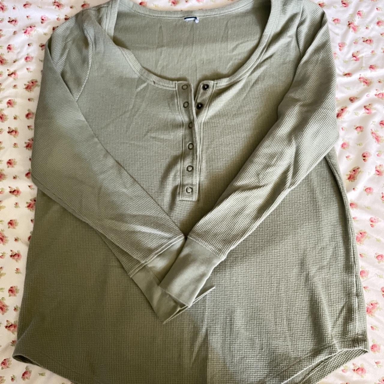 Cute v neck button down light green long sleeve... - Depop