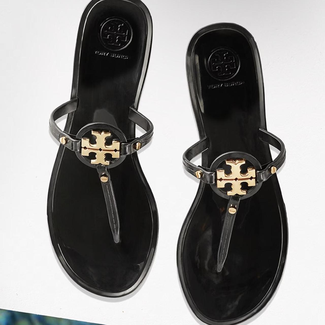 Tory Burch Women's Black and Gold Sandals | Depop