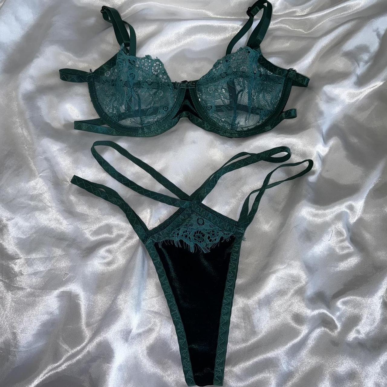 Emerald green two piece lingerie set Lace bralette &... - Depop