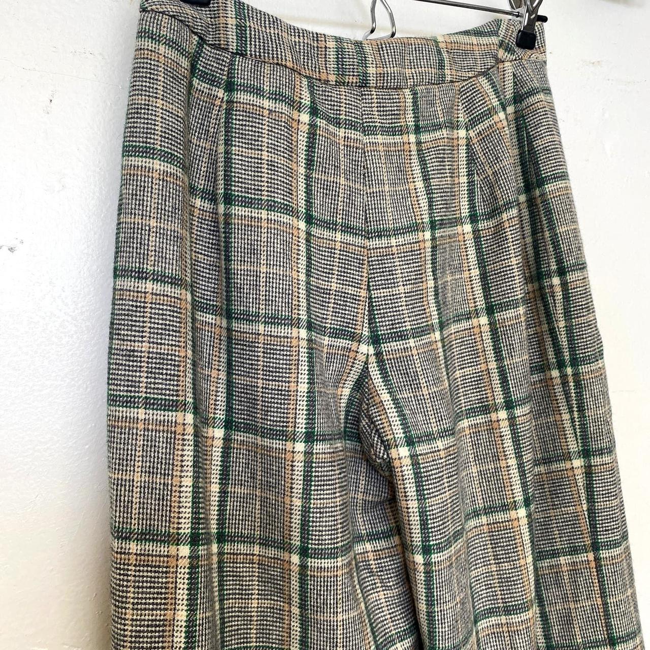 Vintage 1970s Beverly Paige Green Plaid Flair Wide... - Depop