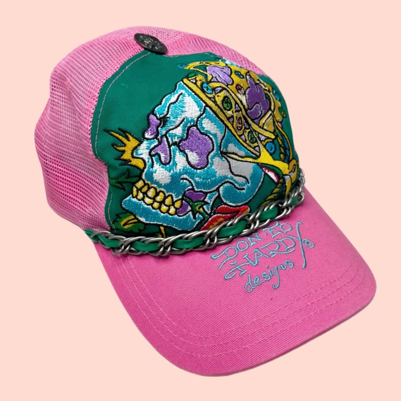 Ed Hardy Women's Pink and Green Hat | Depop