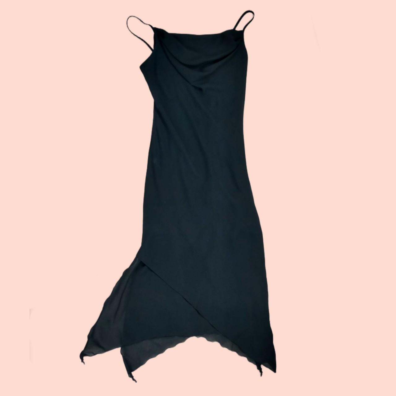 BLACK Y2K COWL NECK ASYMMETRIC HEM MIDI DRESS OLD... Depop