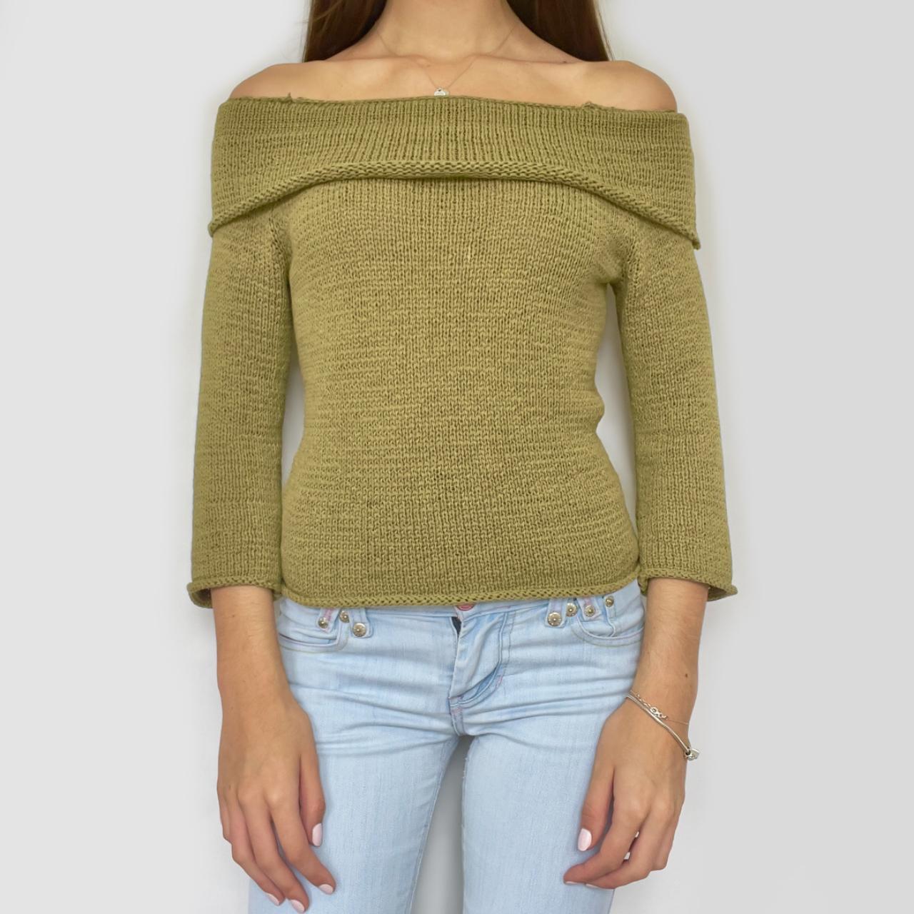 Vintage 90s y2k Chunky Off The Shoulder Knit Jumper... - Depop