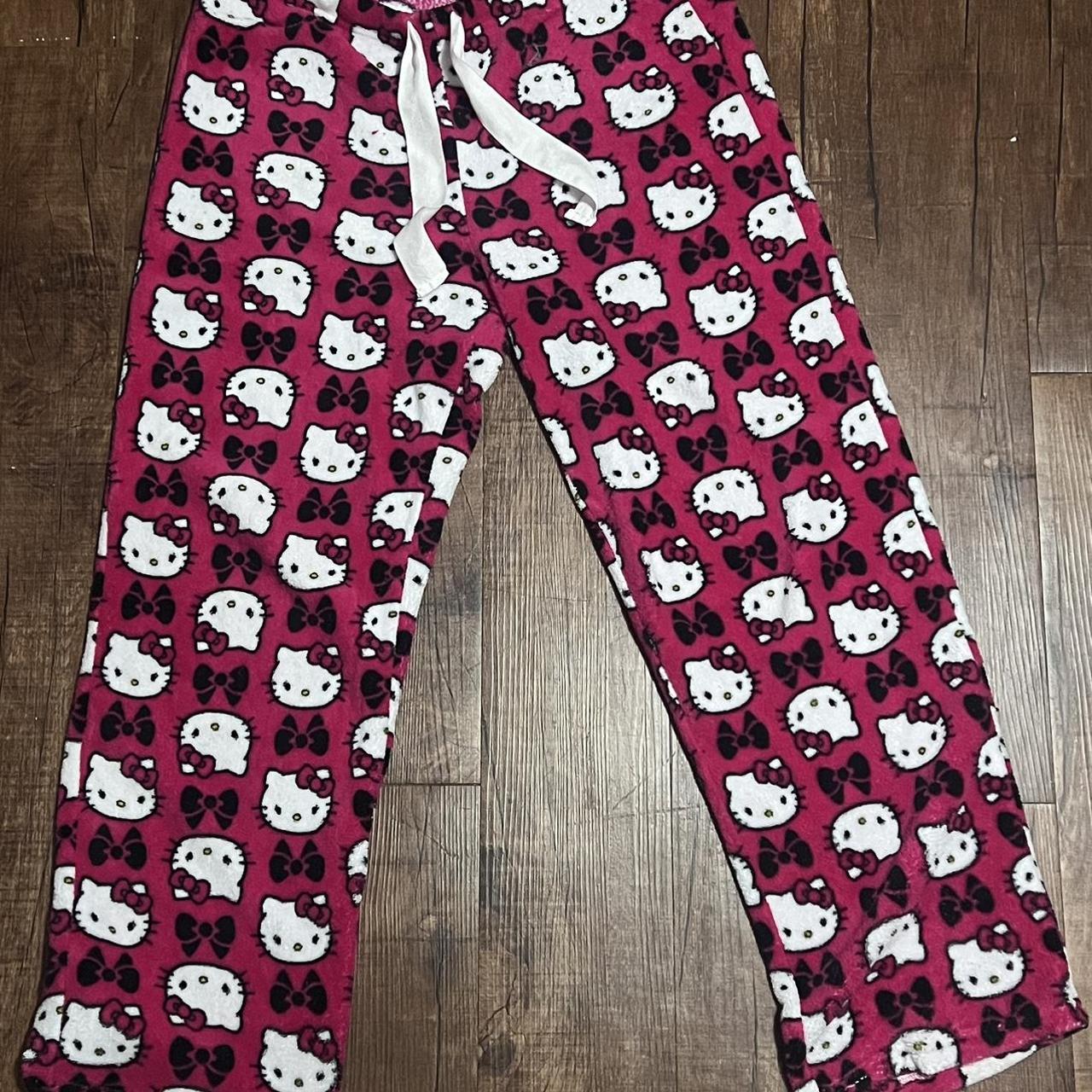 HELLO KITTY FUZZY PAJAMA PANTS measurements: waist... - Depop