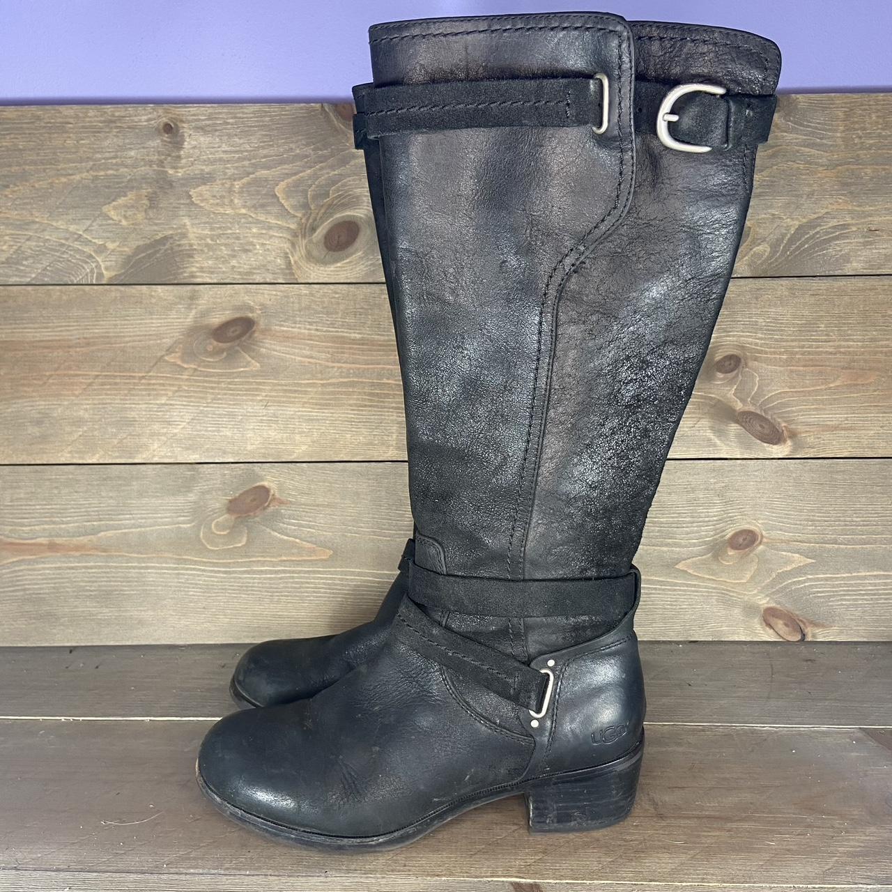 Ugg Darcie black leather riding boots Womens size... - Depop
