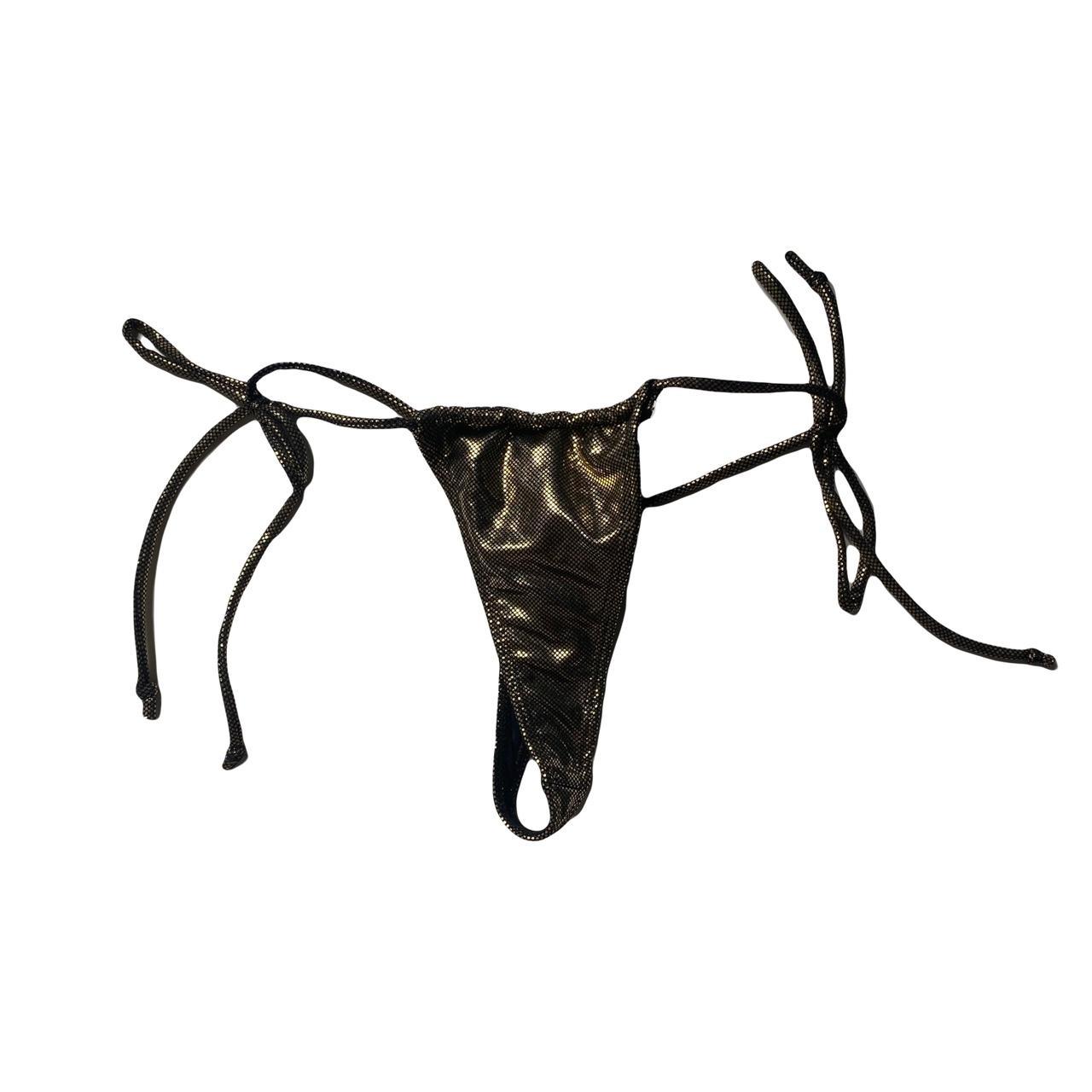 Metallic golden string bikini thong ☆ size :... - Depop