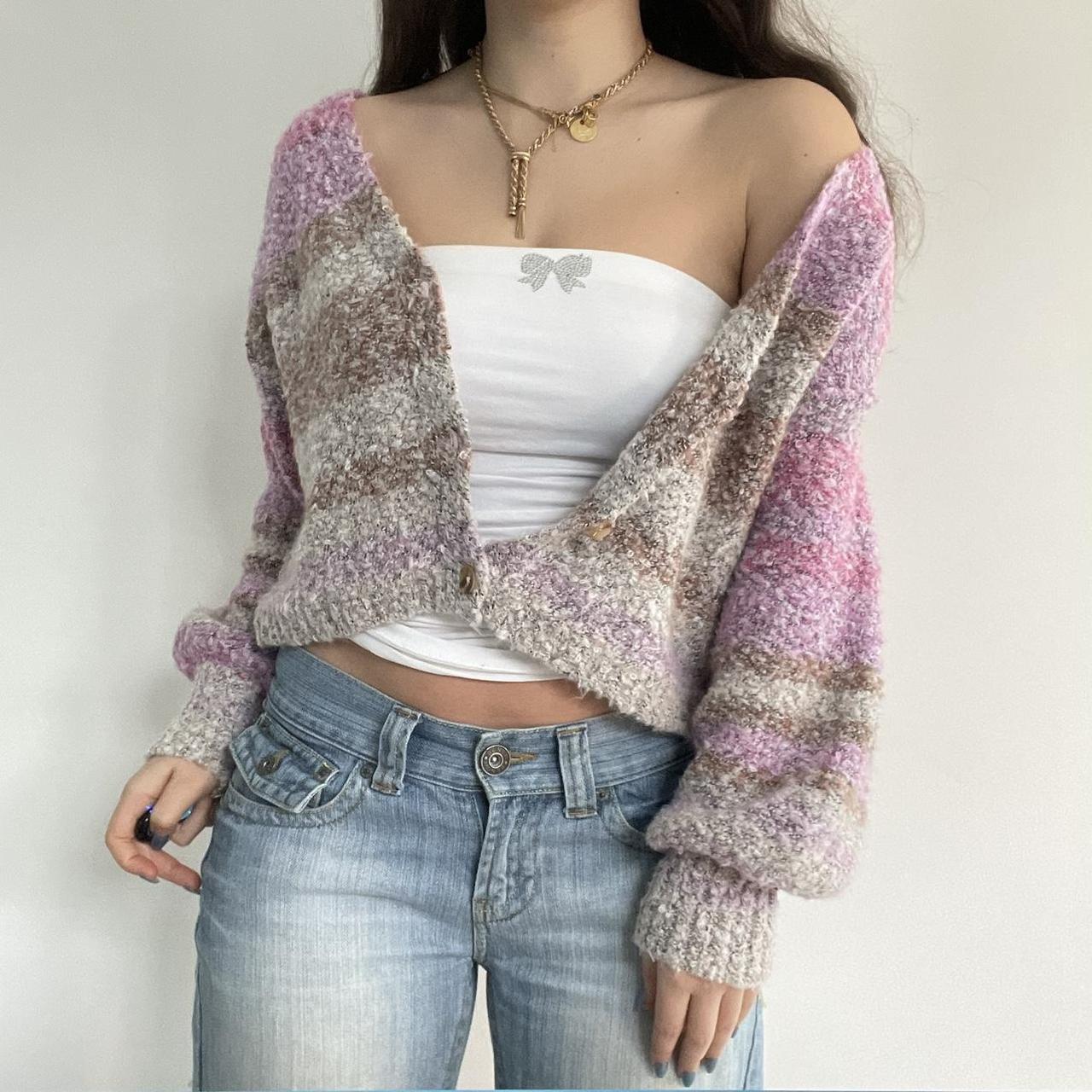 Free People Women's Pink and Tan Cardigan | Depop