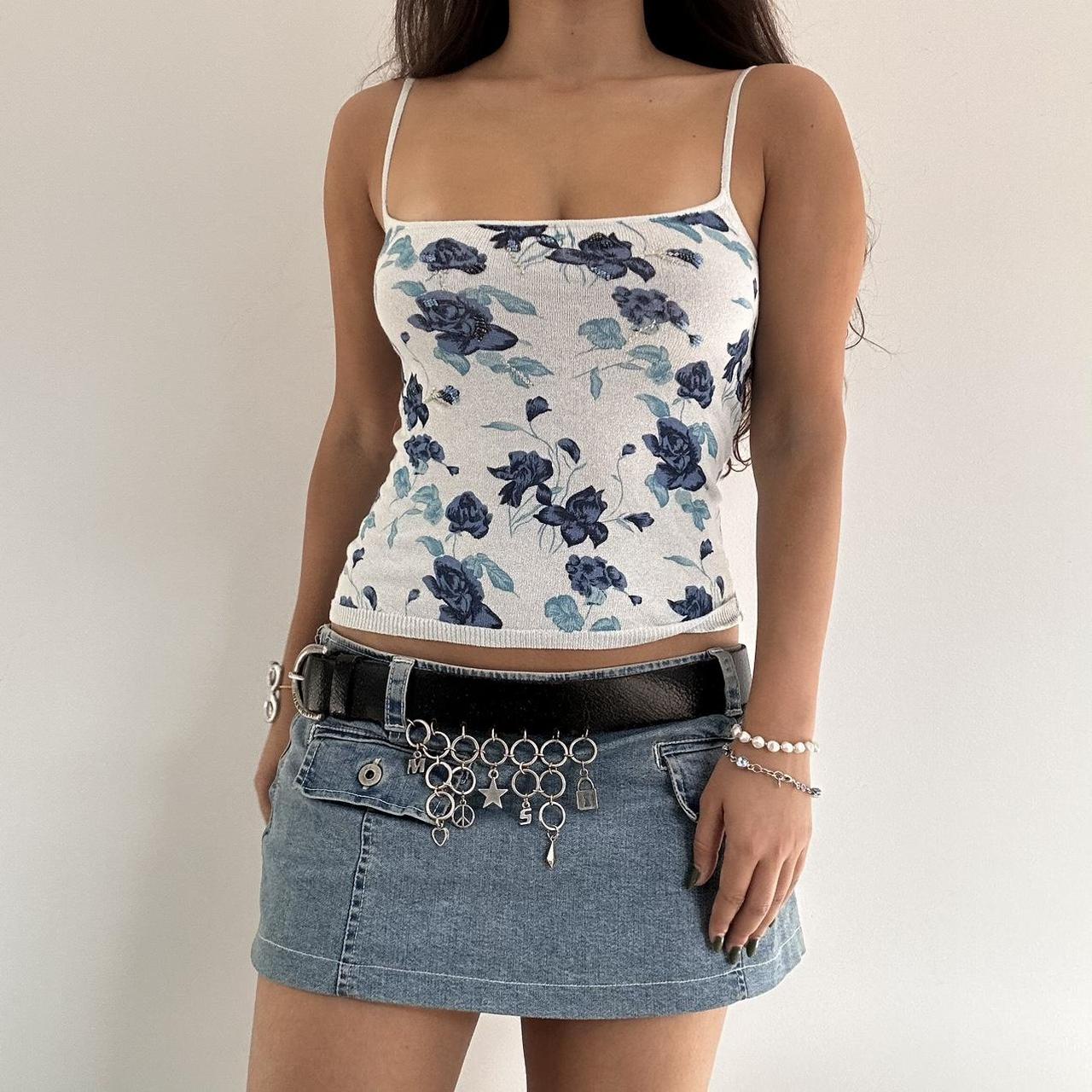 Light blue pastel cami top with embroidered sequins... - Depop