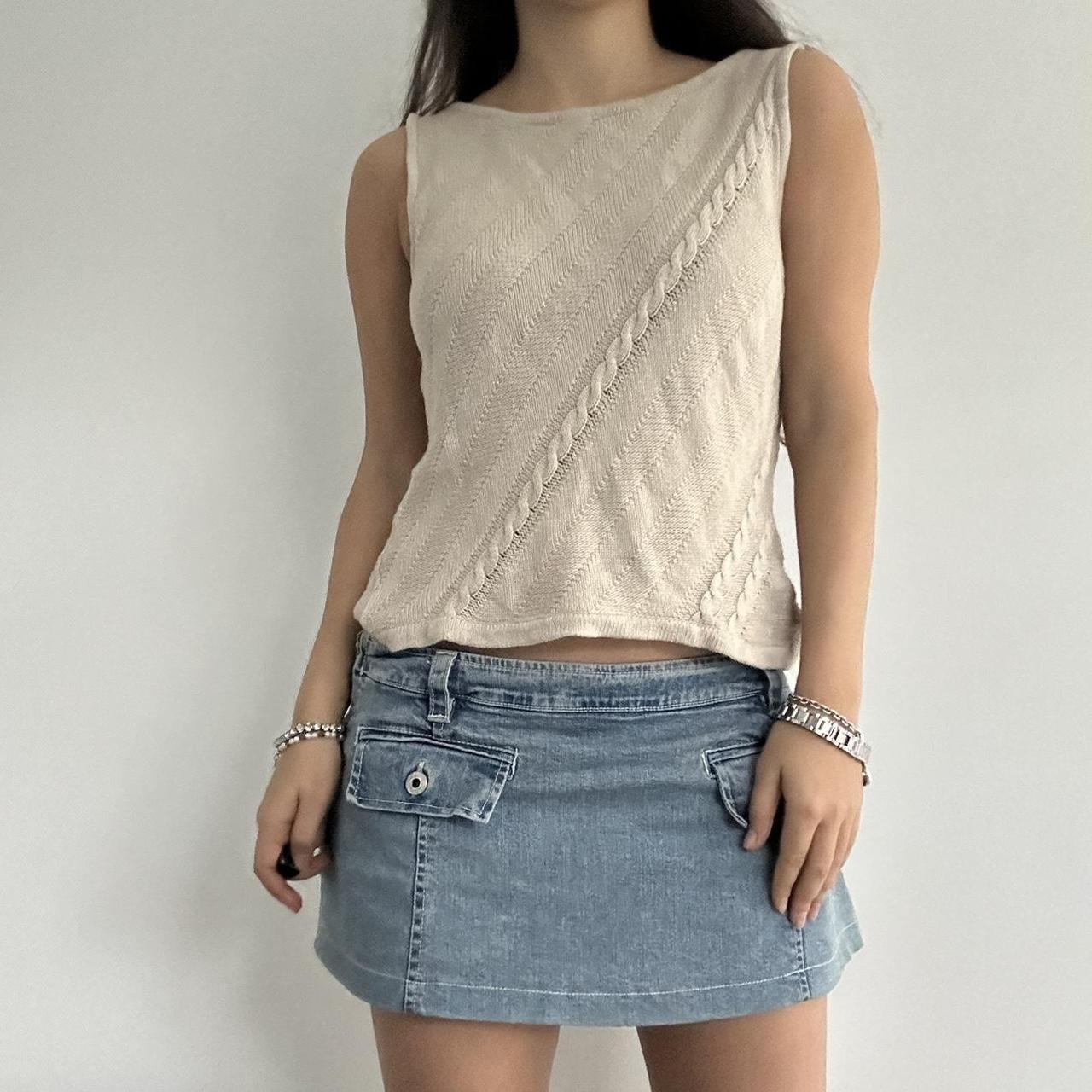 Knit cream / beige knitted sleeveless high neck top... - Depop