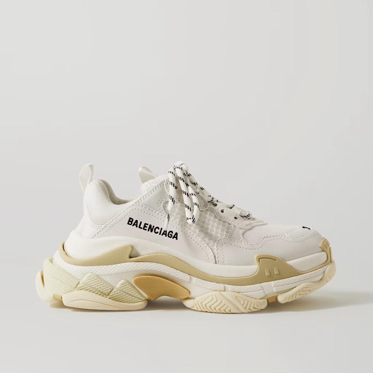 Balenciaga Balenciaga White Faux Leather Triple S... - Depop