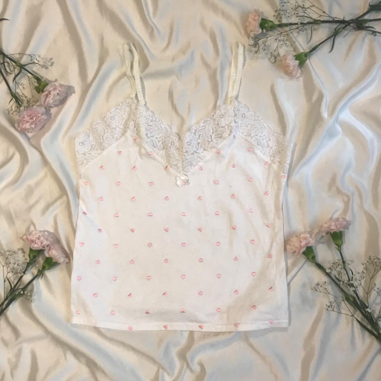 Vintage Victoria's Secret cami top with pink hearts... - Depop