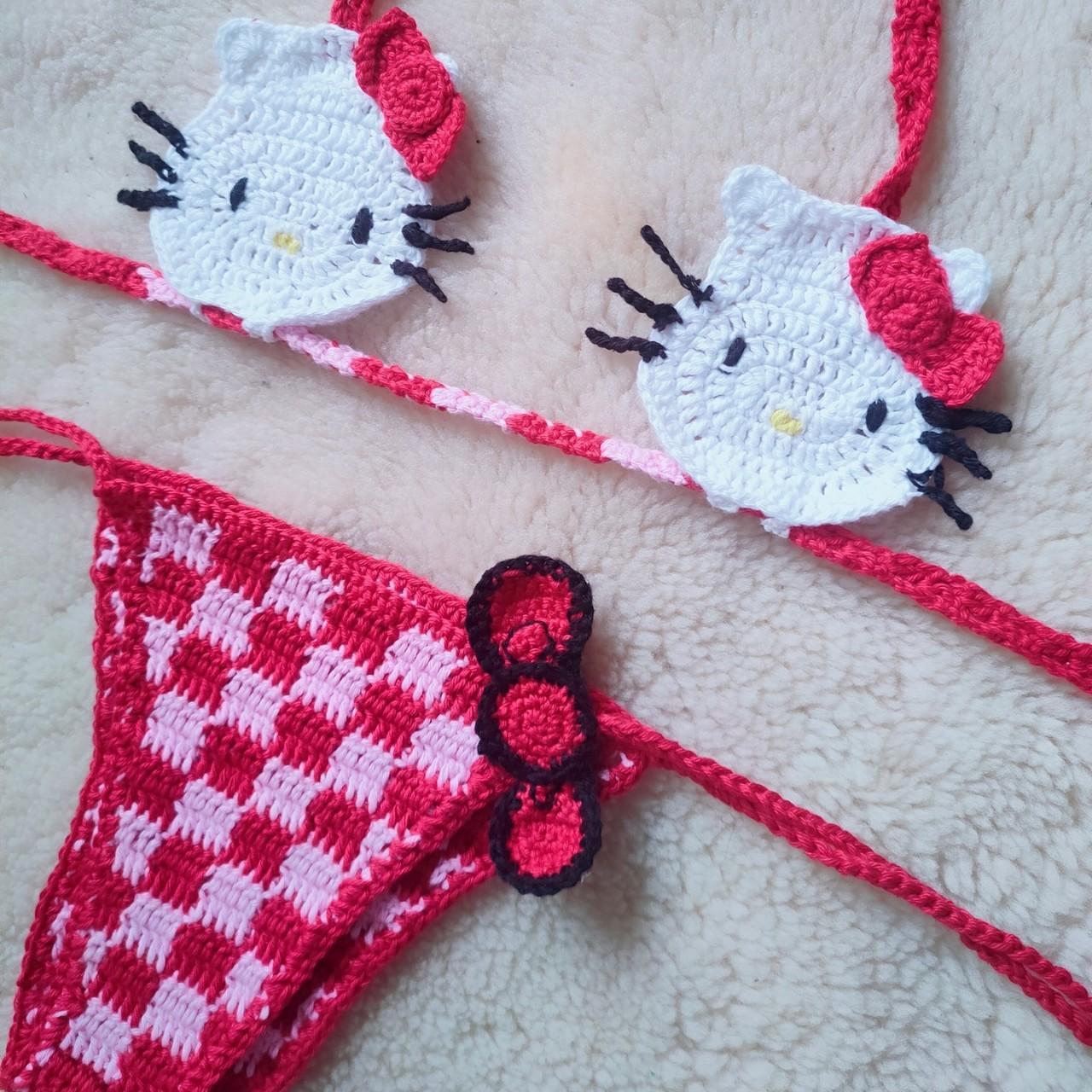 Hello Kitty Crochet swimsuit set in red . As seen... - Depop