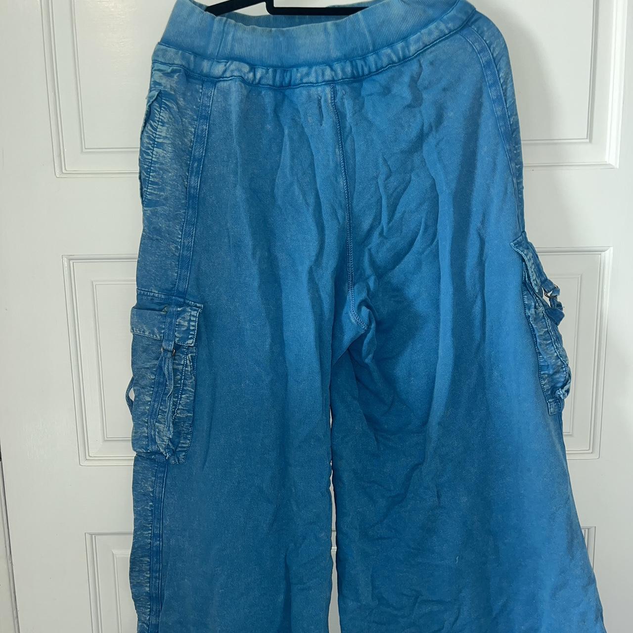 blue free people lexi hidalgo cargo pants... - Depop