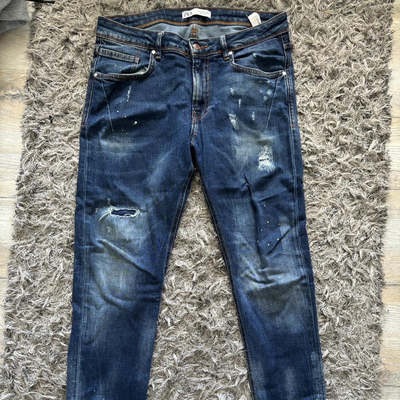 Blue Zara paint splatter jeans Like new Size euro 40 - Depop