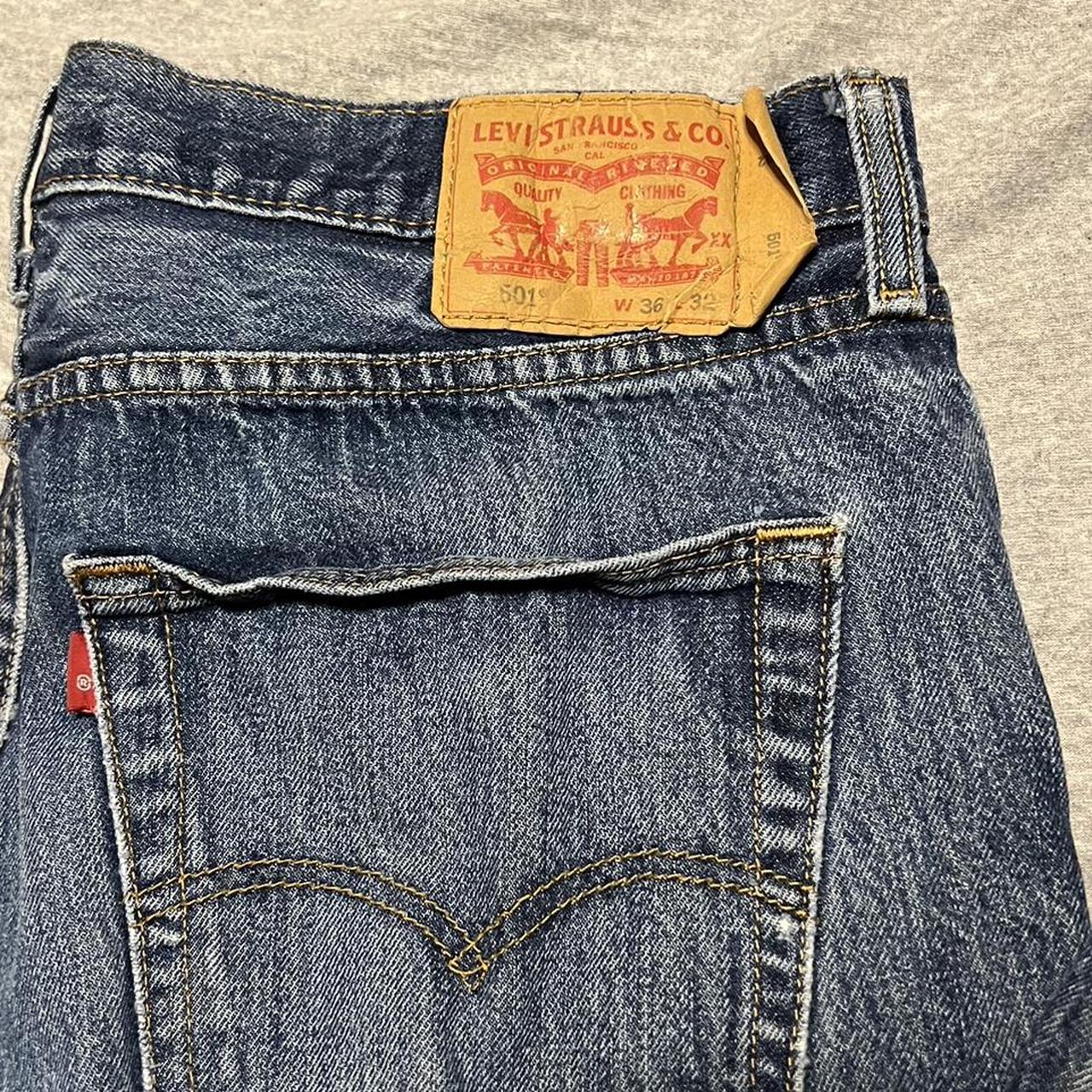 Dark blue 501s with blank Levi’s tag with button... - Depop