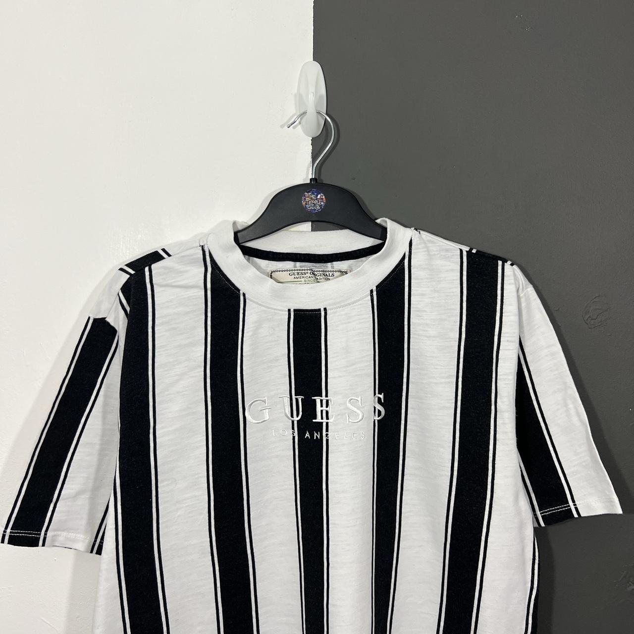 black and white guess striped shirt