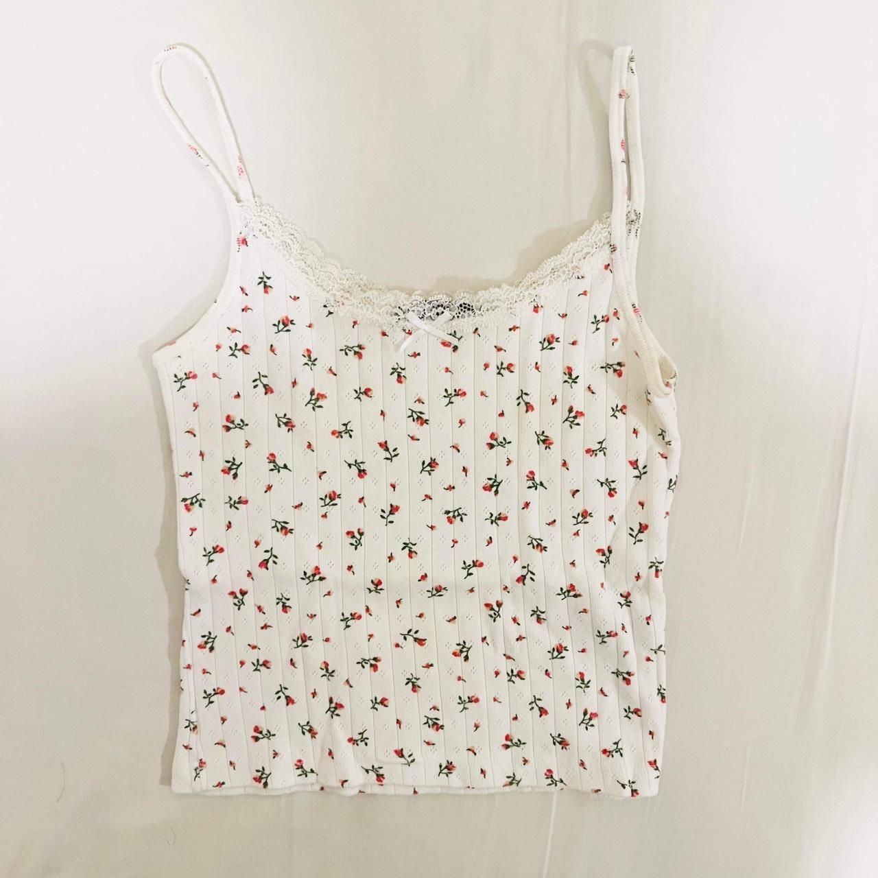 Brandy Melville White Floral Crop Lace Skylar Bow Tank Top