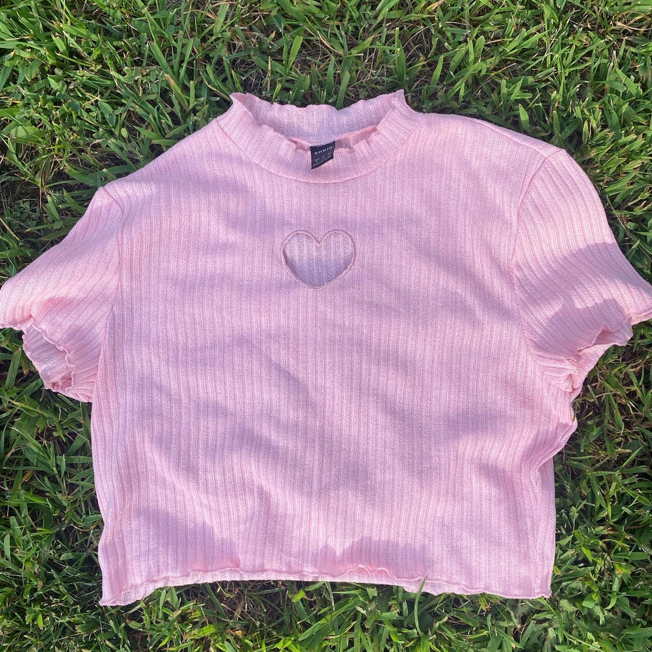 Light pink crop top with heart cut out SHEIN Size... Depop