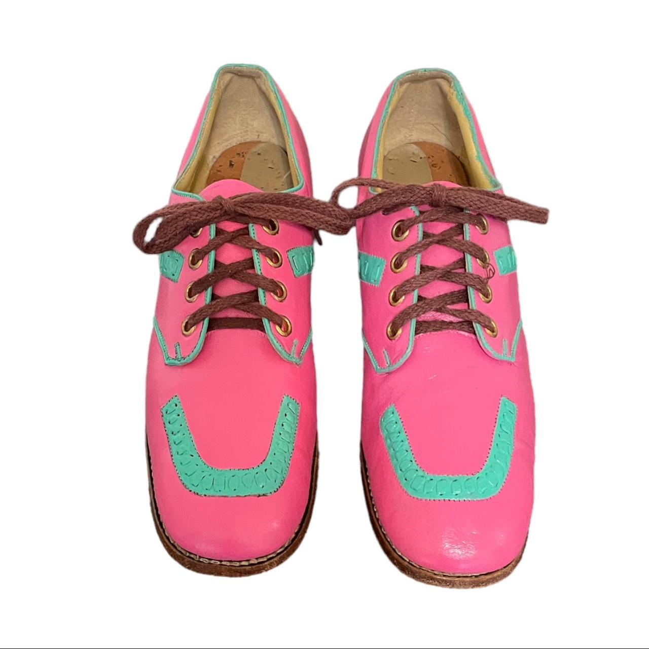 Drew Women's Pink and Green Loafers | Depop